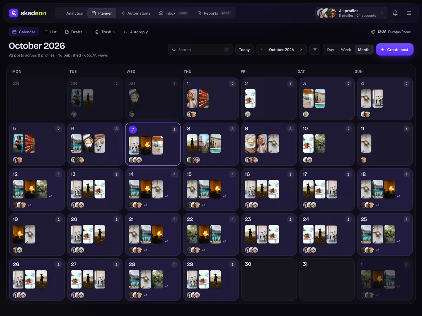 The Skedeon calendar with scheduled posts